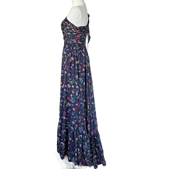 MAC DUGGAL Navy One Shoulder Cutout Floral Gown Floral Prom Formal Dress Size 0 - Picture 6 of 16